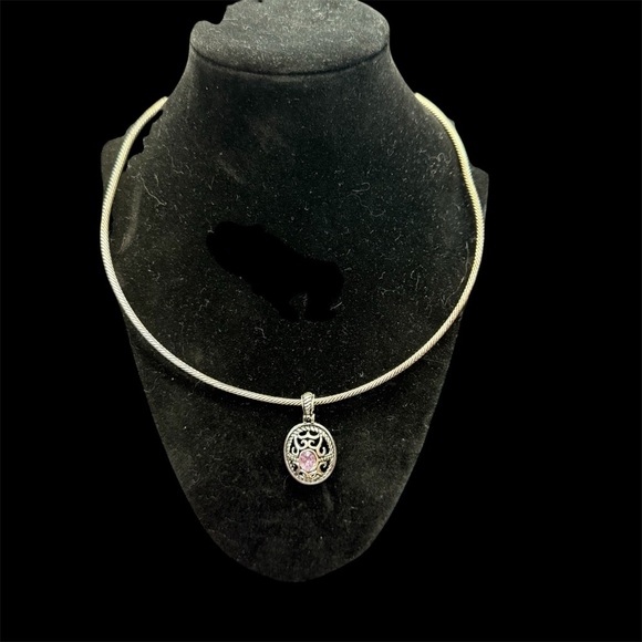 Avon scroll pendant/earring faceted stone Silver/Pink Vintage Necklace set - Picture 1 of 9